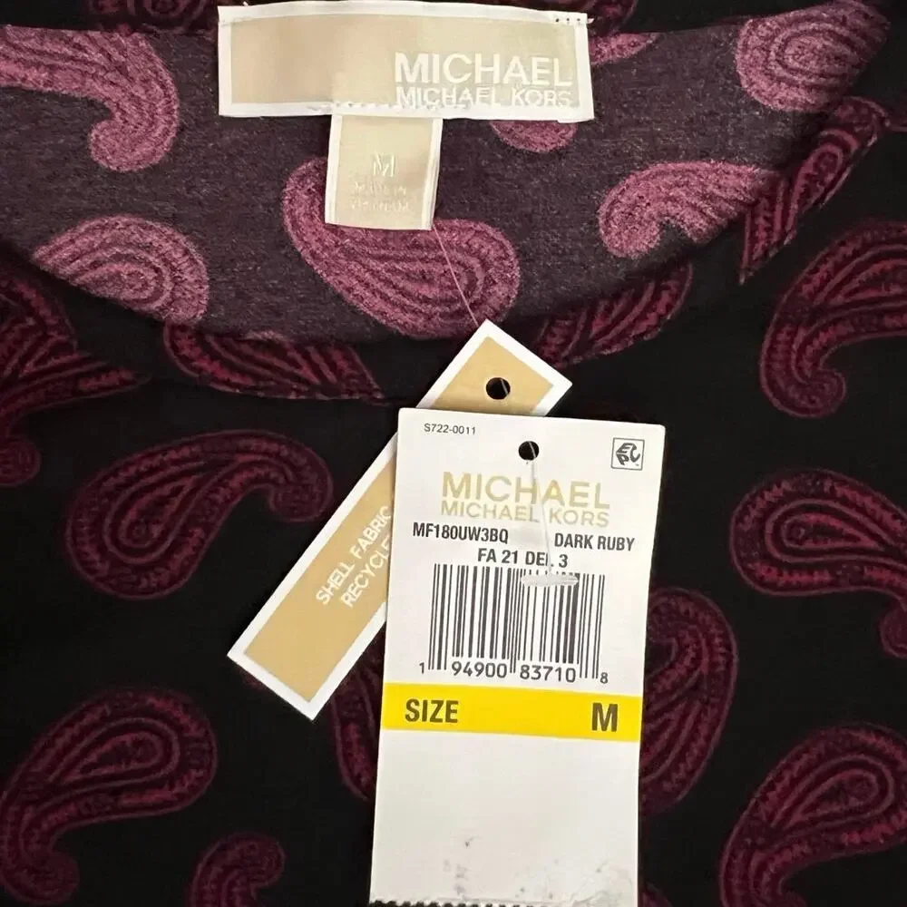 Michael Kors Dropped Waist Dress Women’s Sz M Dark Ruby Paisley Print NWT Boho